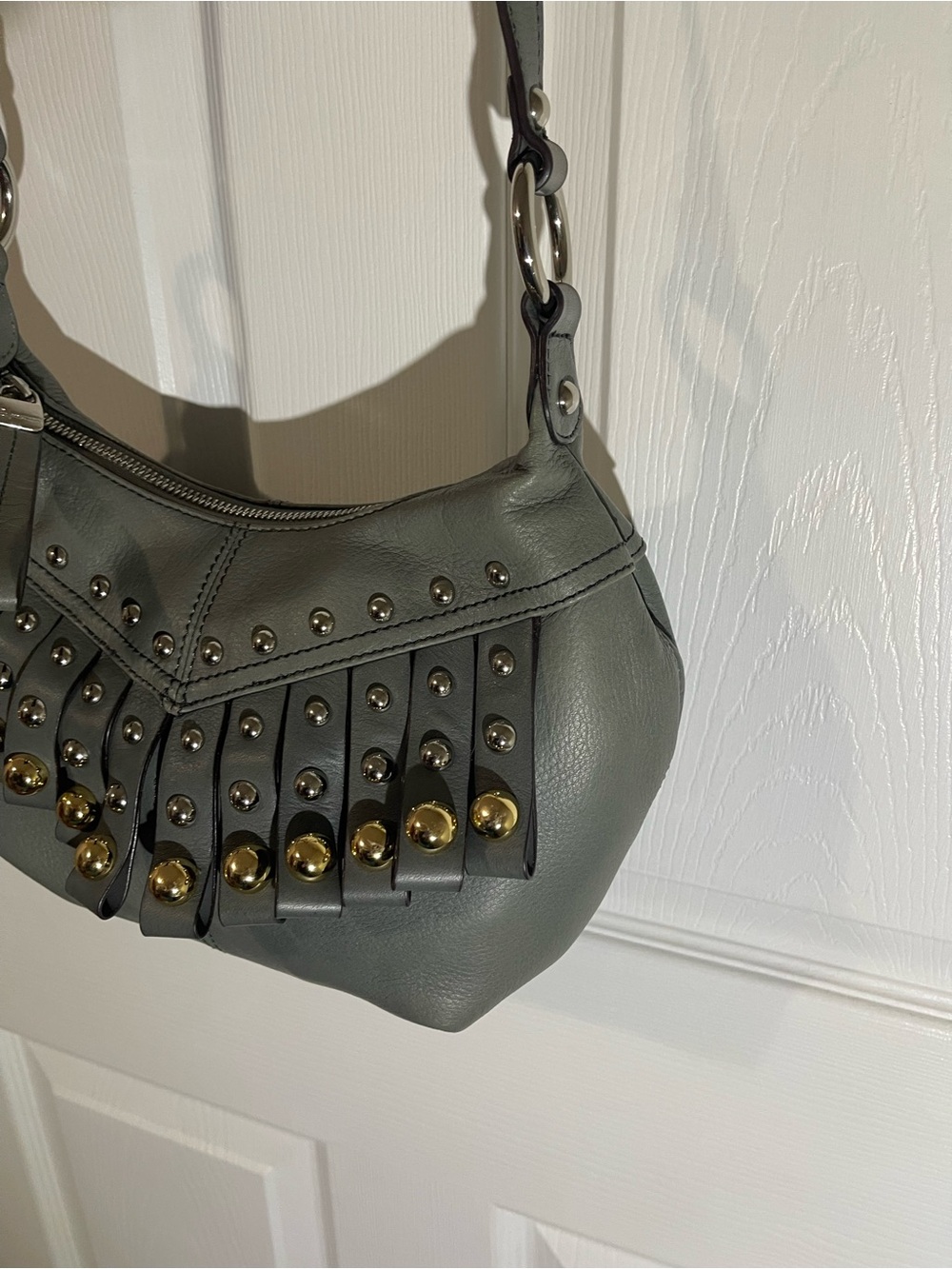 B. MAKOWSKY Silver & Gold Studded Fringe Crossbody Bag - Picture 4 of 16